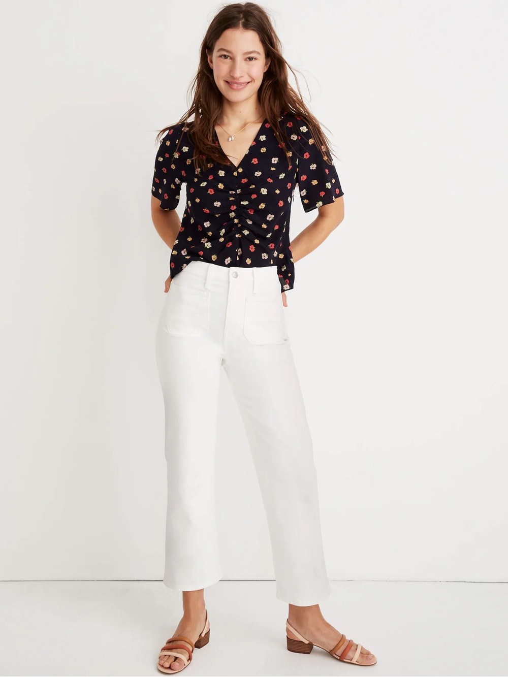 Like New Slim Wide-Leg Jeans in Tile White: Patch Pocket Edition